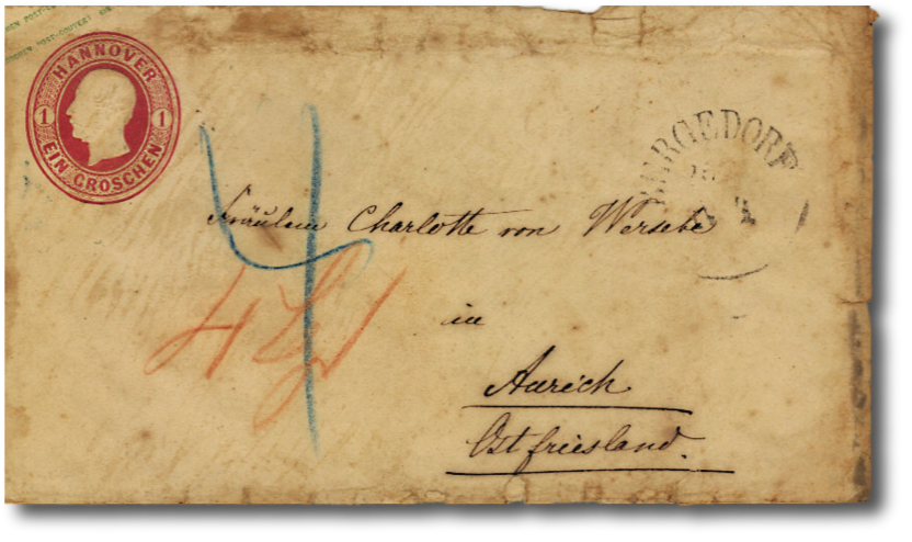 Ganzsachenumschlag Hnv U5 - Bergedorf nach Aurich