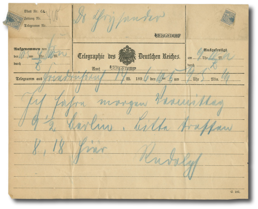 FormL auf Telegramm der Reichspost